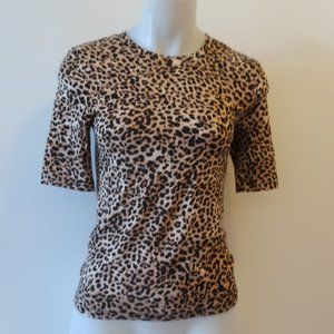 WOMENS ENZA COSTA TAN BROWN BLACK ANIMAL CHEETAH PRINT SHORT SLEEVE TOP S *